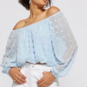 Francesca's Collections Light Blue Off-Shoulder Blouse